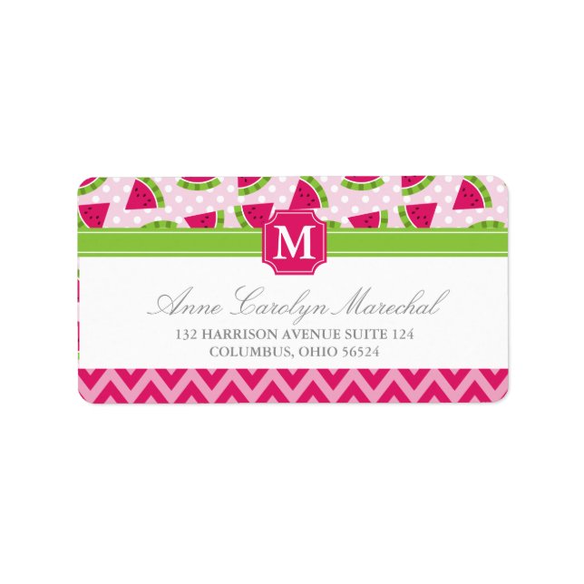 Étiquette Cute Pink Watermelon Pois Chevron Monogram (Devant)