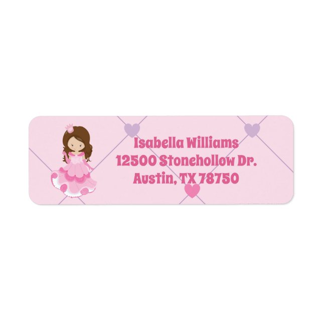 Étiquette Cute Princess Girl Rose Kids Adresse de retour (Devant)