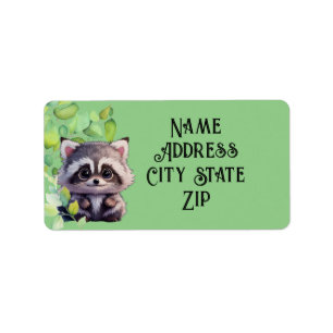 Étiquette Cute raccoon animaux de forêt amis de forêt