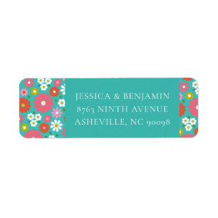 Étiquette Cute Retro 60s Flower Turquoise Baby shower person