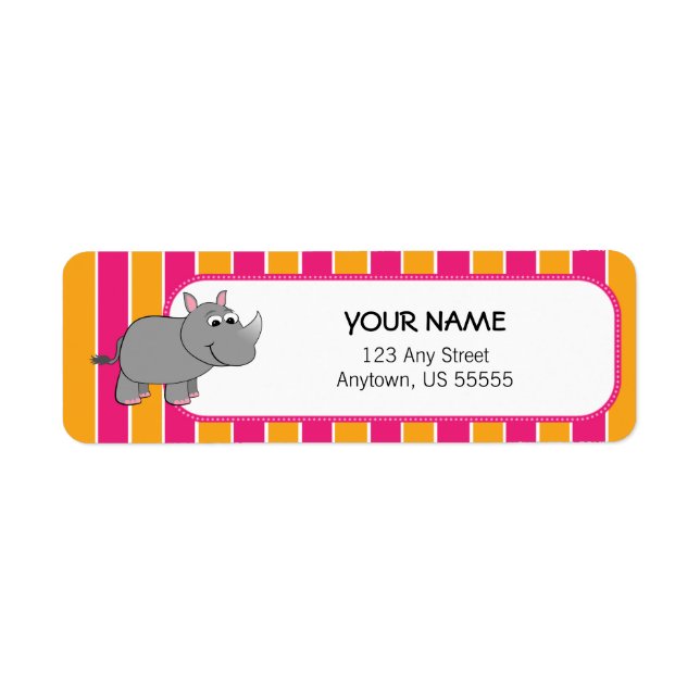 Étiquette Cute Rhino sur les rayures rose et orange (Devant)