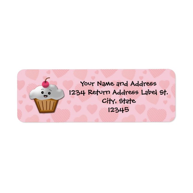Étiquette Cute Rose Kawaii Joyeux Visage Filles Cupcake (Devant)