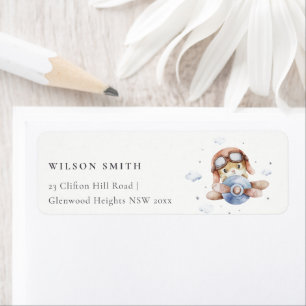 Étiquette Cute Rust Navy Kid Plane Teddy Cloud Stars Adresse