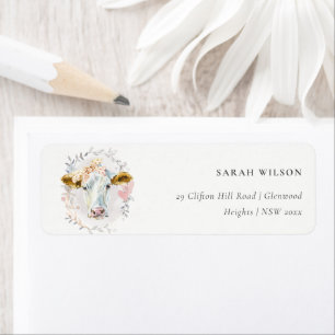 Étiquette Cute Rustic Holy Cow Farm Floral Wreath Address