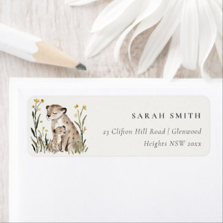 Étiquette Cute Rustic Mum and Baby Tiger Foliage Address