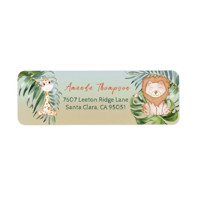 Étiquette Cute Safari Jungle Petits Baby showers Animaux (Devant)