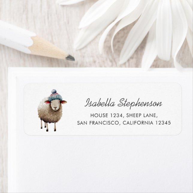 Étiquette Cute Sheep Farm Animal Return Address (En situation)