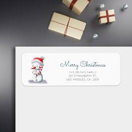 Étiquette Cute Snowman Candy Cane Christmas Return Address