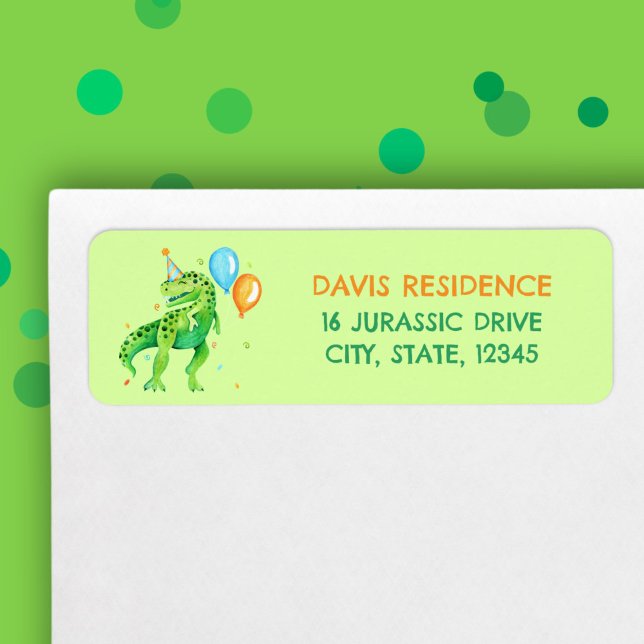 Étiquette Cute T rex Dinosaur Boys Anniversaire Vert Aquarel (T rex Dinosaur Boys Birthday Watercolor Label)