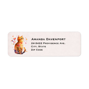 Étiquette Cute Tabby Chat avec Coeurs