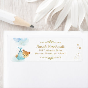 Étiquette Cute Teddy Bear Boy Baby shower Adresse de retour