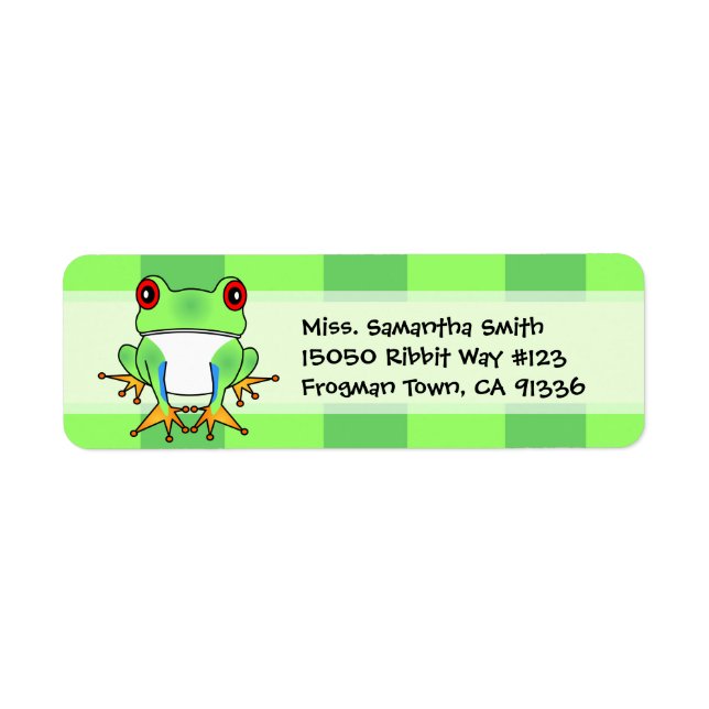 Étiquette Cute Tree Frog Green Stripe Retourner l'adresse Ét (Devant)