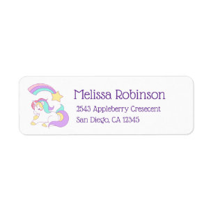 Étiquette Cute Unicorn avec étoile de tir colorée