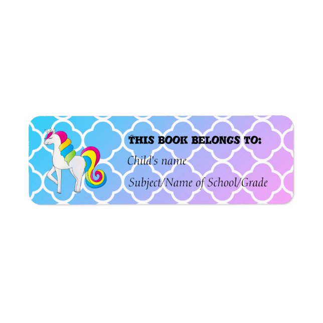 Étiquette Cute Unicorn bleu et rose Quatrefoil (Devant)