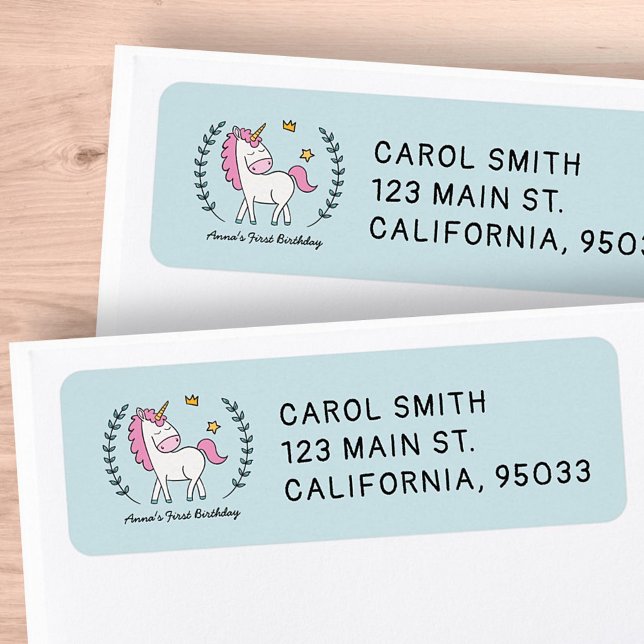 Étiquette Cute Unicorn sur Laurels. Anniversaire (Créateur téléchargé)