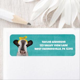 Étiquette Cute vache avec cabote Adresse de retour