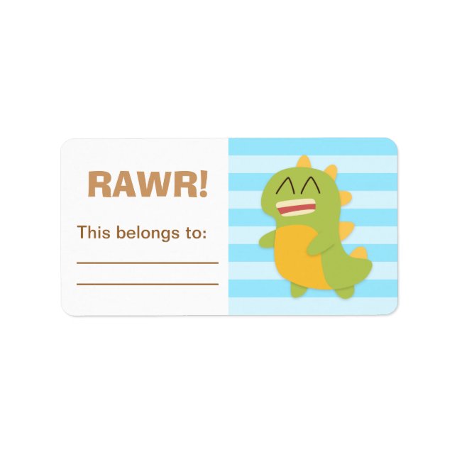 Étiquette Cute Vert et jaune Dino enfants personnalisés (Devant)