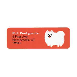 Étiquette Cute White Pomeranian Dessin Chien Retour Adresse