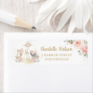 Étiquette Cute Woodland Animaux Blush Floral Adresse de reto
