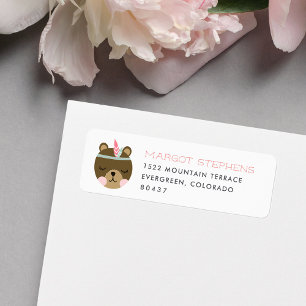 Étiquette Cute Woodland Boho Baby Bear Cub Adresse de retour