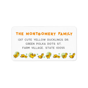 Étiquette Cute Yellow Duckies Green Dots Baby Shower Adresse