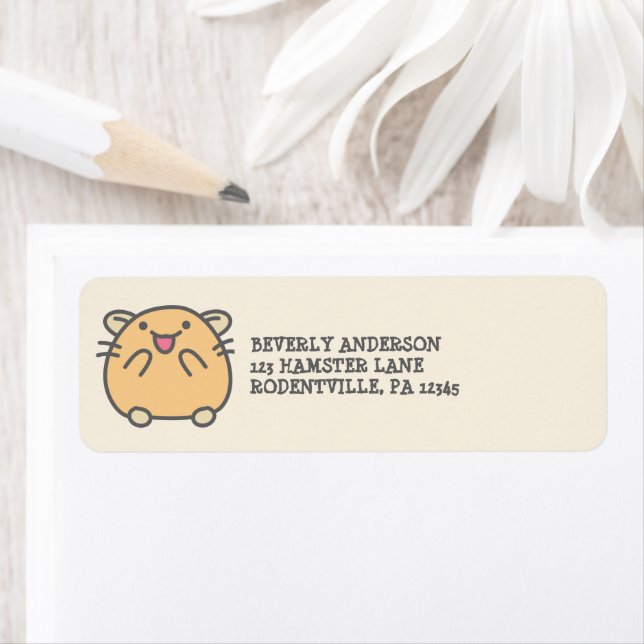 Étiquette Cute Yellow Kawaii Hamster Adresse de retour (En situation)