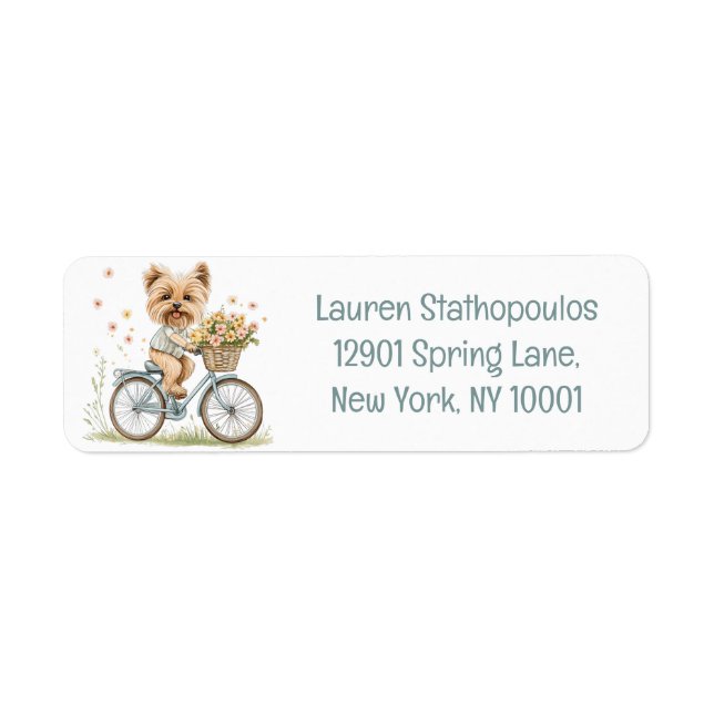Étiquette Cute Yorkie Chien Vélo Fleurs de printemps (Devant)
