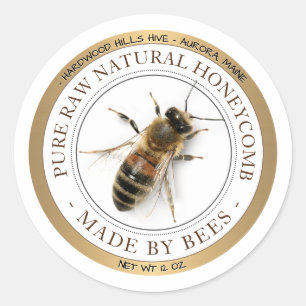 Étiquette d'abeille réaliste et bordée d'or