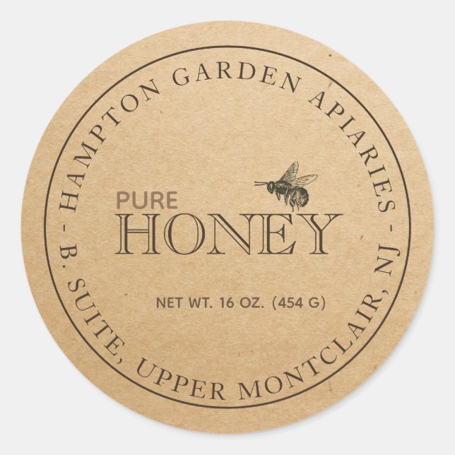 Étiquette d'abeilles Kraft entièrement modifiable (Devant)