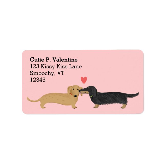 Étiquette Dachshund Baiser avec coeur | Wiener Dogs Adresse (Devant)