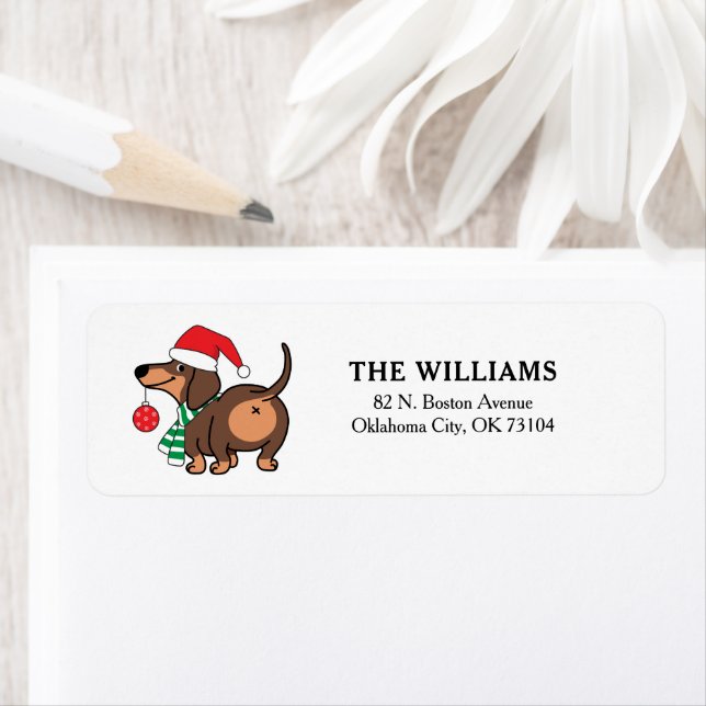 Étiquette Dachshund Chien mignonne Joyeux Noël (En situation)