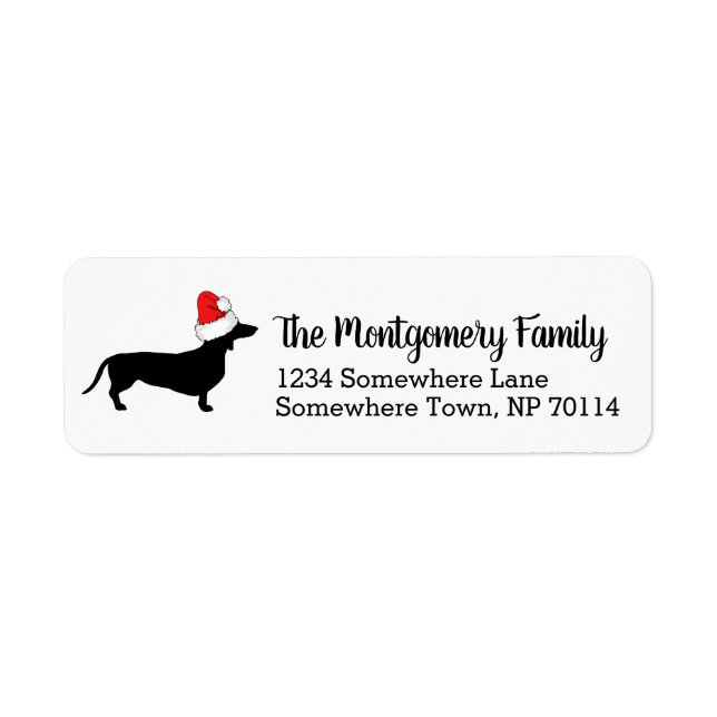 Étiquette Dachshund de Noël avec Santa Hat et Nom de famille (Devant)