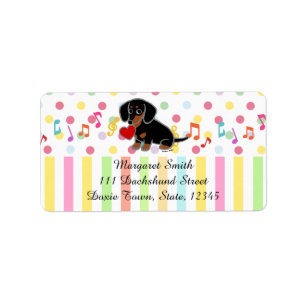 Étiquette Dachshund lisse noir et feu au coeur