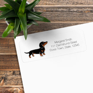 Étiquette Dachshund noir et feu posant