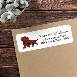 Étiquette Dachshund Rose à poil lisse rouge