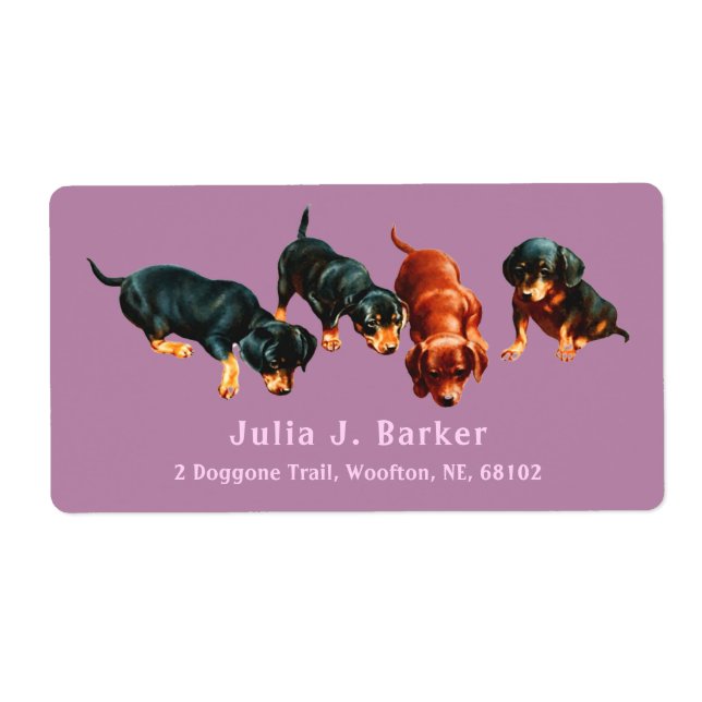 Étiquette Dachshund Sausage Dog Wiener Puppies Mauve Pink (Devant)