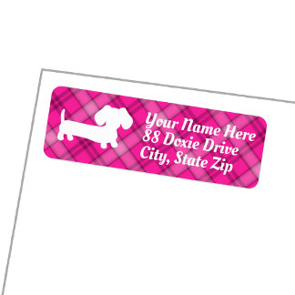 Étiquette Dachshund Wiener Dog sur Plaid rose