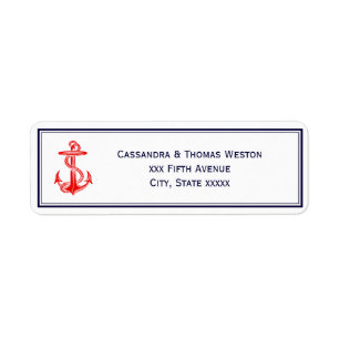 Étiquette d'adresse 2 encadrée Navy Red Anchor Nau