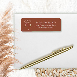 Étiquette d'adresse à accent floral monogramme bla