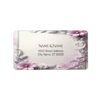 Étiquette d'adresse à cadre floral rose
