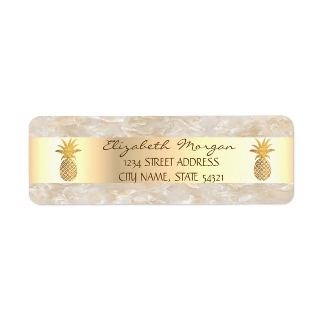 Étiquette d'adresse Ananas Doré Marbré Rayé (Devant)