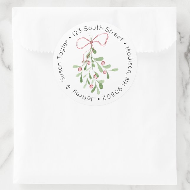 Étiquette d'adresse au gui aquarelle de Noël (Sac)
