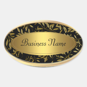 Étiquette d'adresse autocollante ovale noir floral