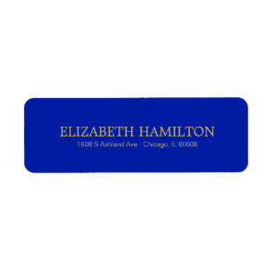 Étiquette d'adresse bleu royal à typographie éléga