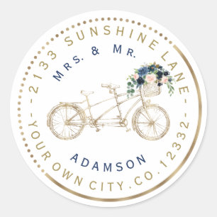 Étiquette d'adresse circulaire Fleur Bleue Blush V
