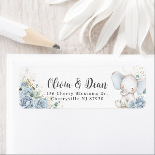 Étiquette d'adresse de Baby Shower éléphant floral
