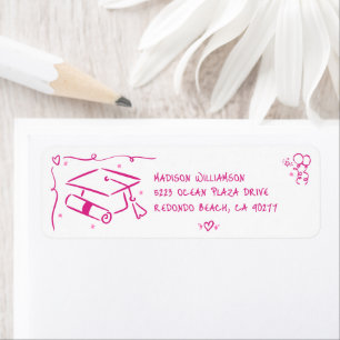 Étiquette d'adresse de chapeau de diplômé dessiné