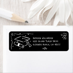 Étiquette d'adresse de chapeau de diplômé dessinée