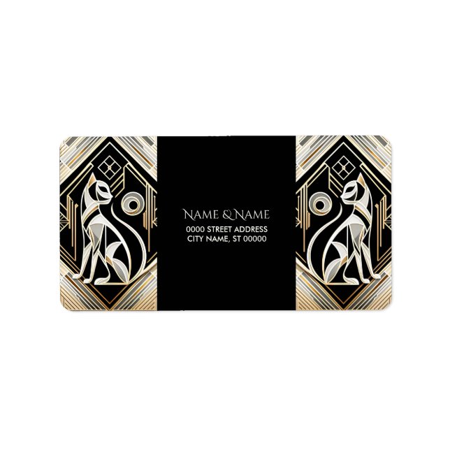 Étiquette d'adresse de chat noir abstrait décorati (Devant)