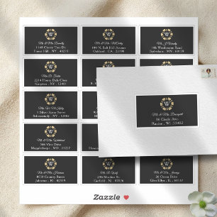 Étiquette d'adresse de mariage avec monogramme dor